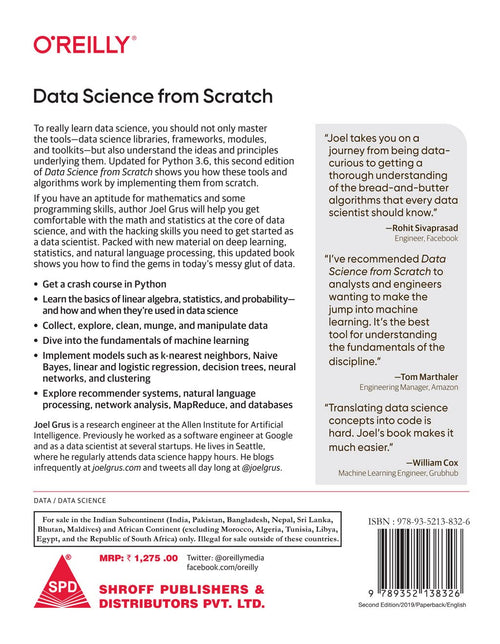Data Science from Scratch: First Principles with Python, Second Edition (Greyscale Indian Edition) by Joel Grus, back cover