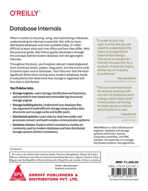 Database Internals a Deep Dive Into How Distributed Data Systems Work by Alex Petrov, back cover