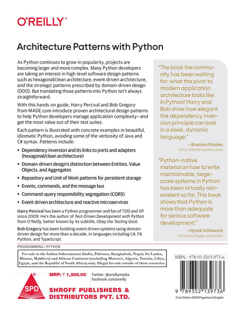 Architecture Patterns with Python by Harry Percival, back cover