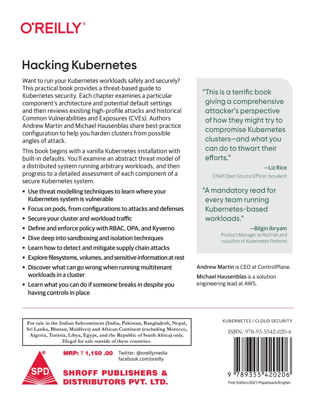 Hacking Kubernetes: Threat-Driven Analysis and Defense (Grayscale Indian Edition) by Andrew Martin, Michael Hausenblas, back cover
