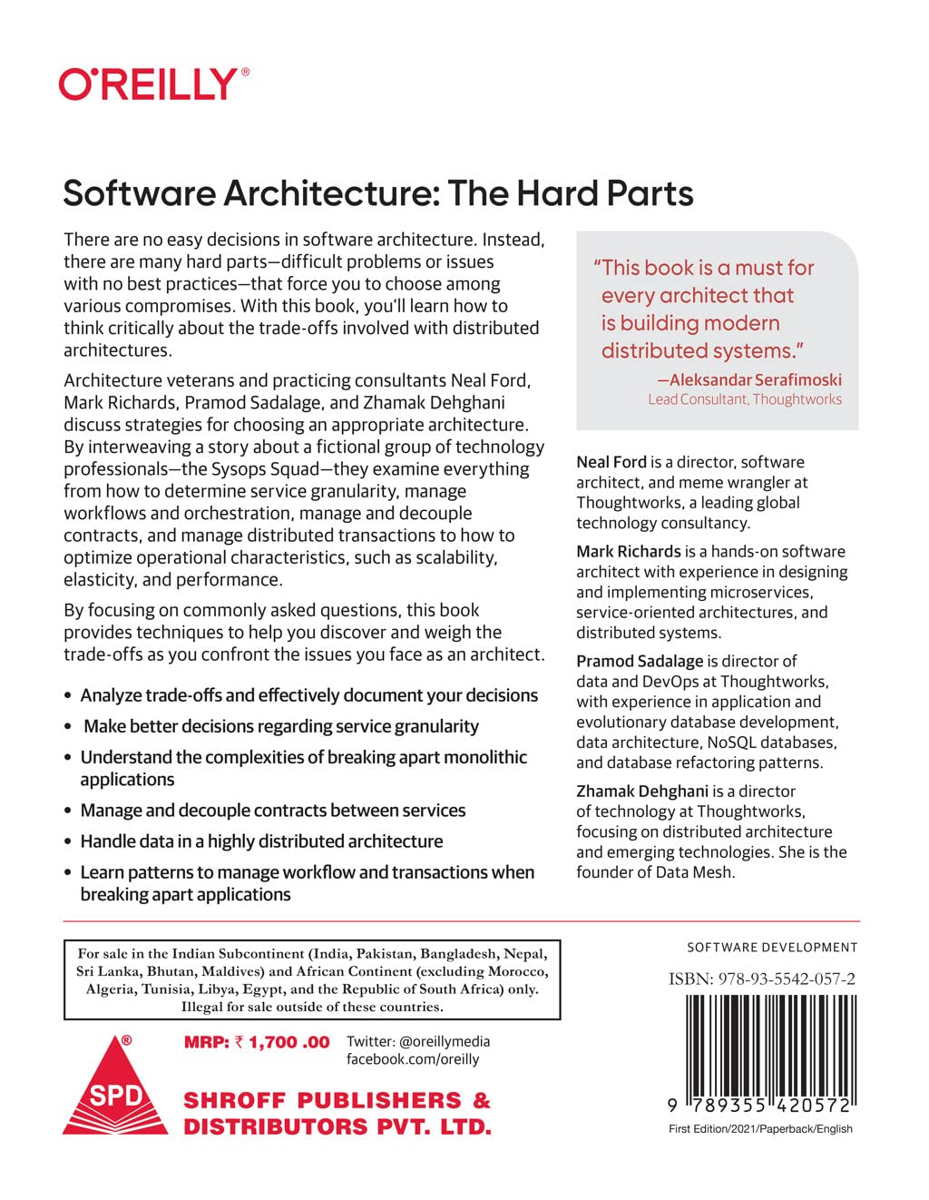 Software Architecture by Neal Ford, Mark Richards, Pramod Sadalage, back cover