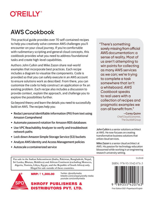 AWS Cookbook by John Culkin, Mike Zazon, back cover