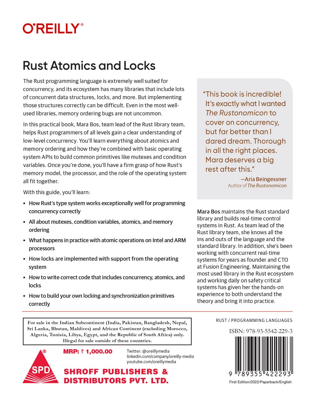 Rust Atomics and Locks by Mara Bos, back cover