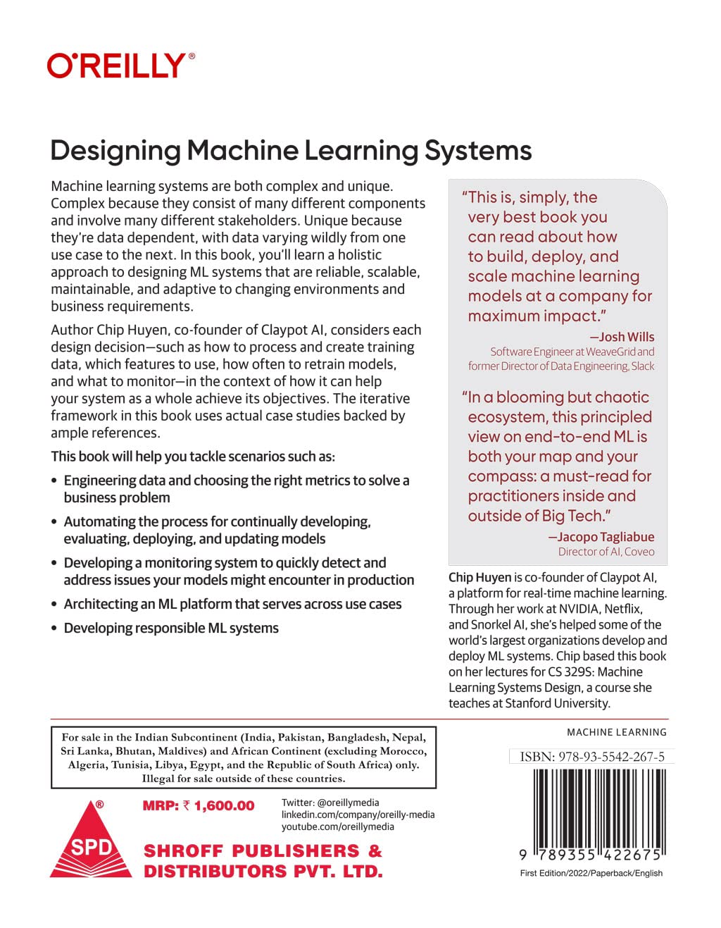 Designing Machine Learning Systems by Chip Huyen, back cover