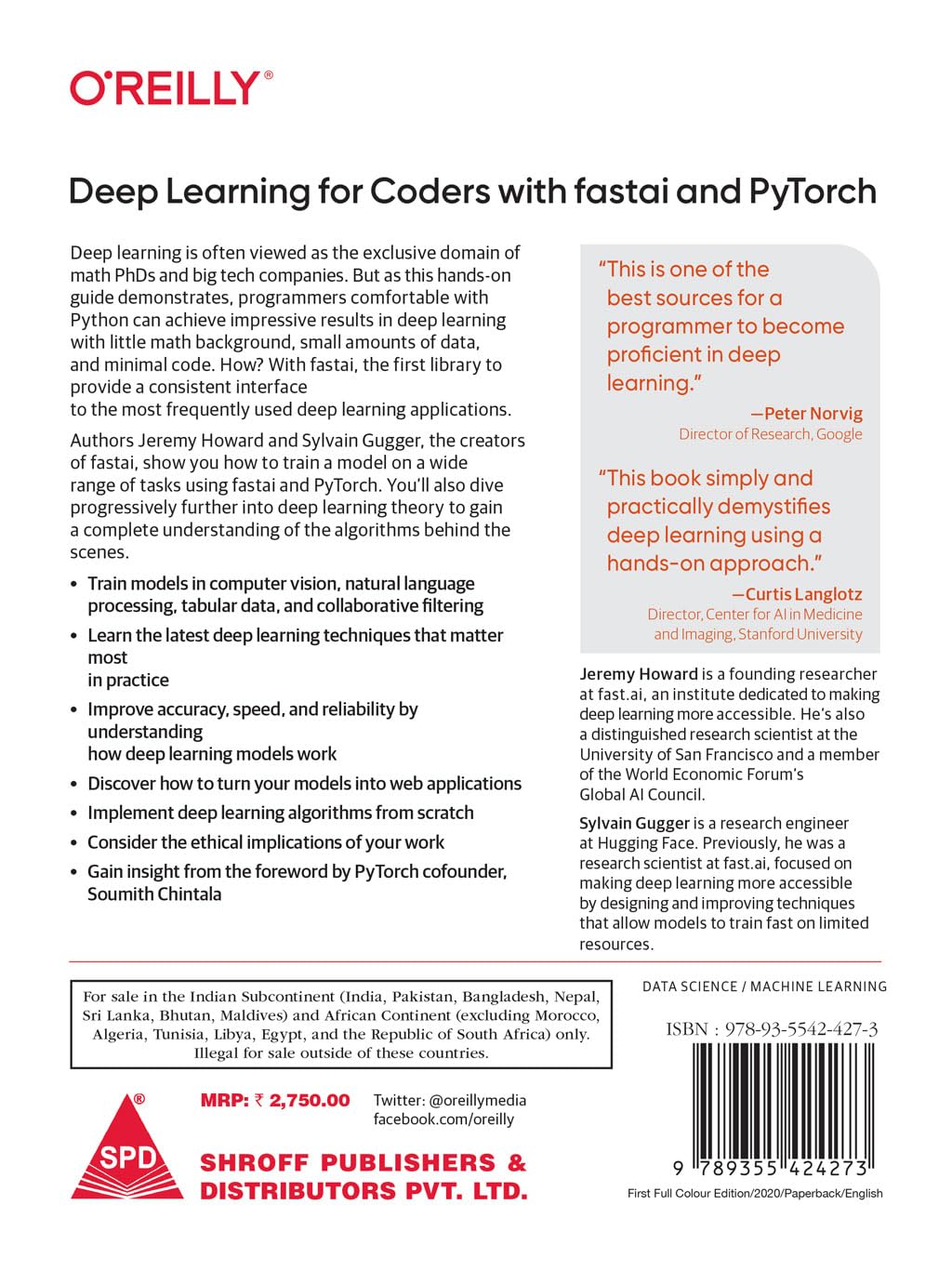 Deep Learning for Coders with Fastai and PyTorch (Full Colour Edition) by Sylvain Gugger, Jeremy Howard, back cover