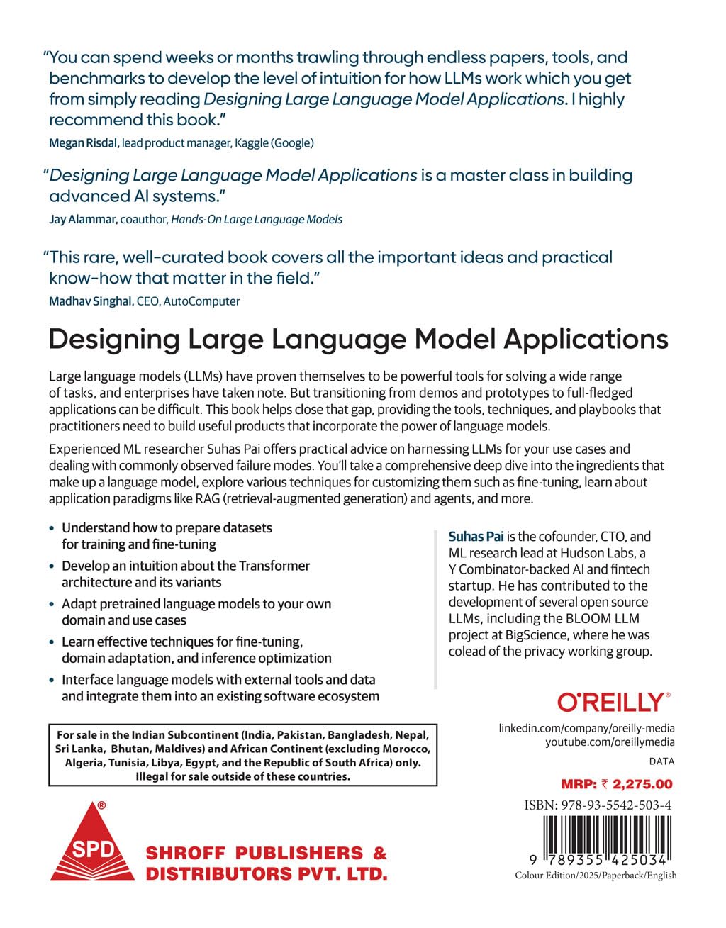 Designing Large Language Model Applications (Full Colour Edition) by Suhas Pai, back cover