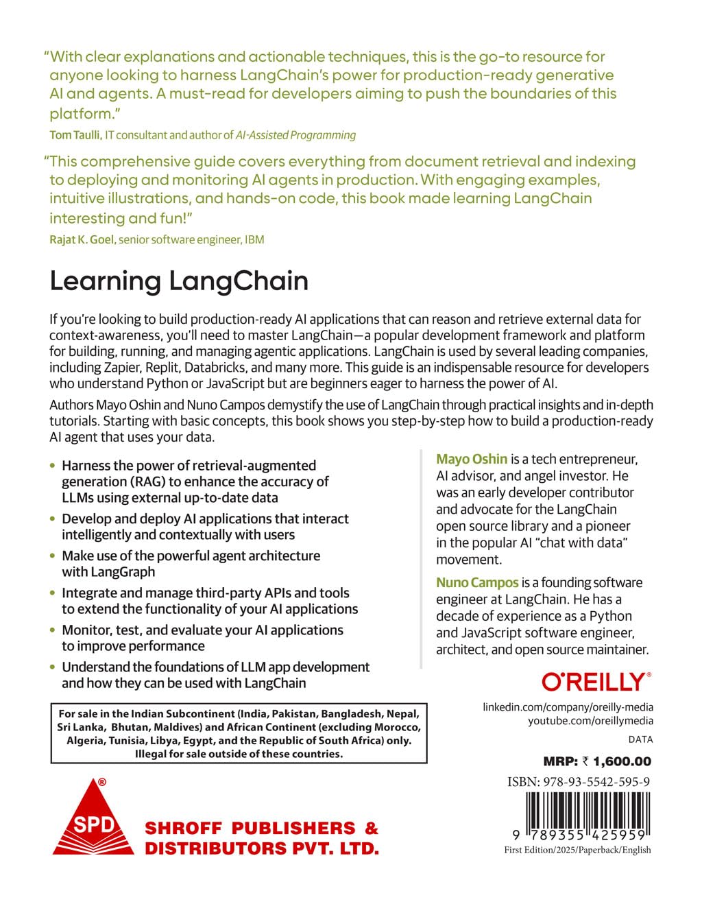Learning LangChain by Mayo Oshin, Nuno Campos, back cover
