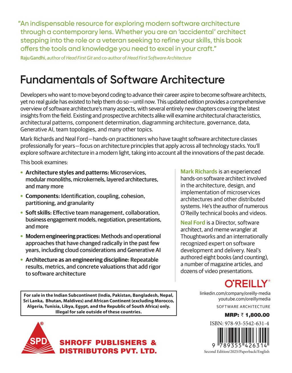 Fundamentals of Software Architecture, 2nd Edition by Mark Richards, Neal Ford, back cover
