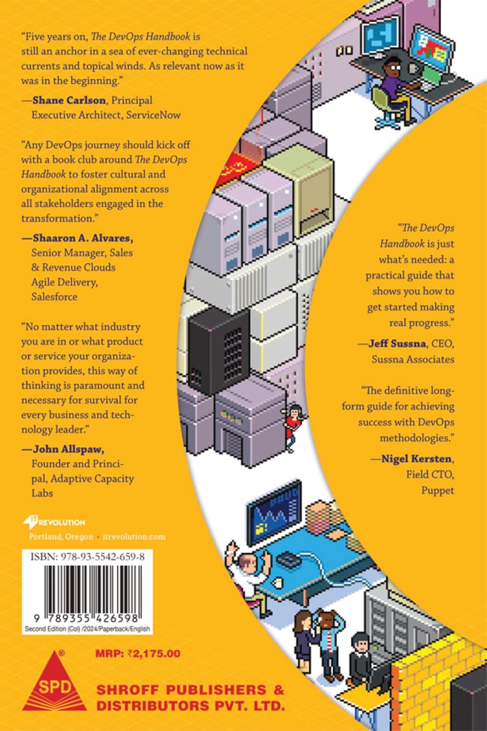 The DevOps Handbook, Second Edition (Full Colour Edition) by Gene Kim, Jez Humble, Patrick Debois, John Willis, back cover