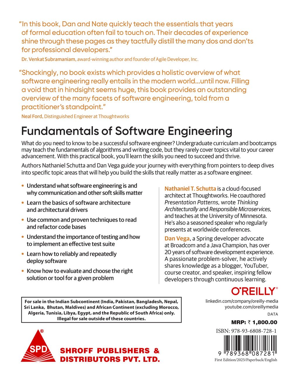 Fundamentals of Software Engineering by Nathaniel Schutta, Dan Vega, back cover