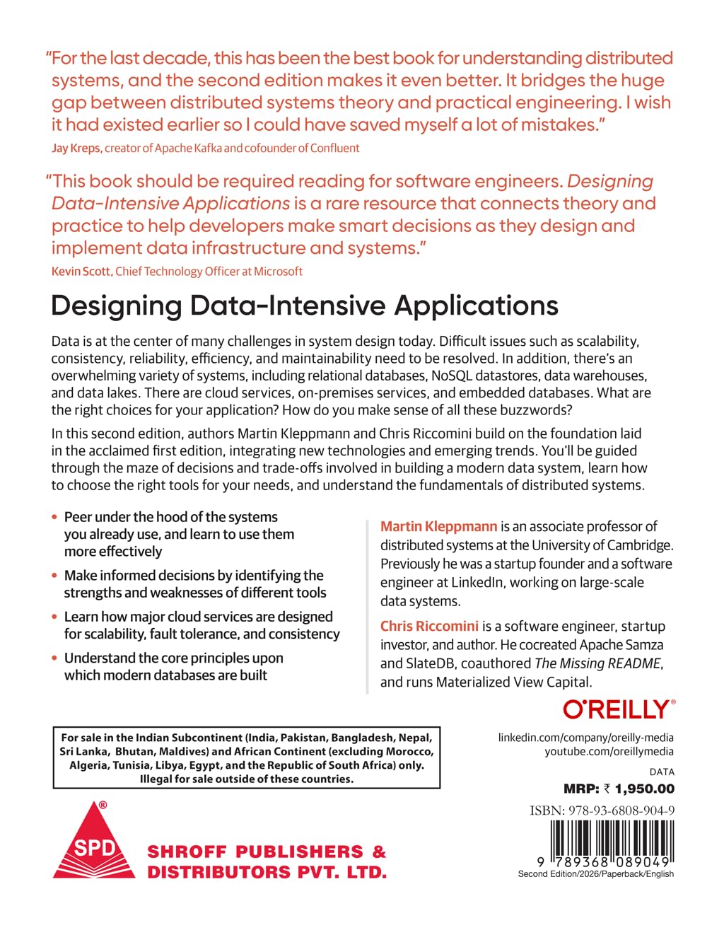 Designing Data-Intensive Applications, 2nd Edition by Martin Kleppmann, Chris Riccomini, back cover